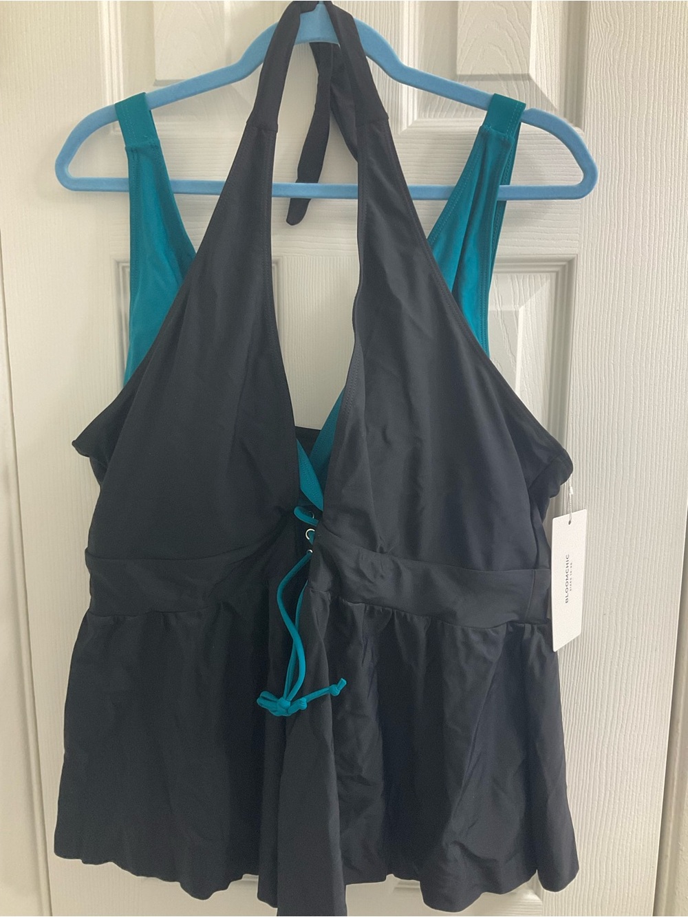BloomChic Black and Teal Swim Halter Top